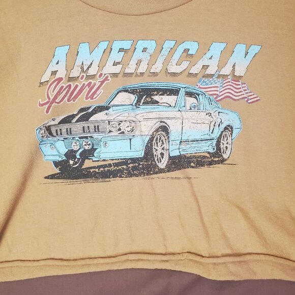SOCIAL SCENE Women T-Shirt XL Crop Brown American Spirit Mustang Muscle Car USA - Picture 5 of 7
